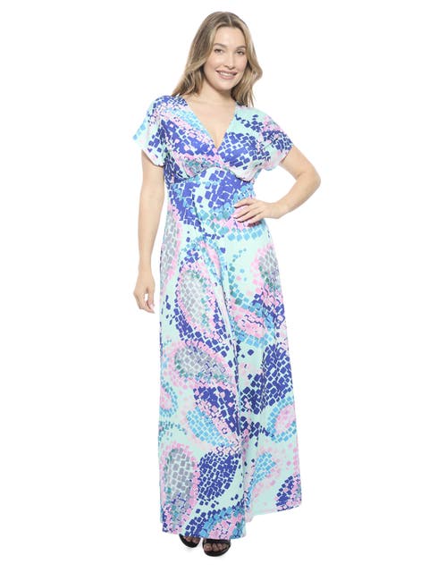 Womens Essential V-Neck Empire Waist Cap Sleeve Maxi Dress
