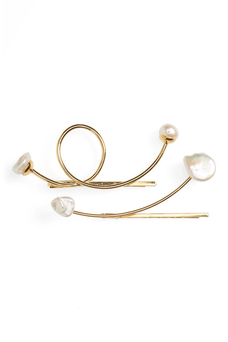 2-Pack Freshwater Pearl Bobby Pins, Main, color, GOLD