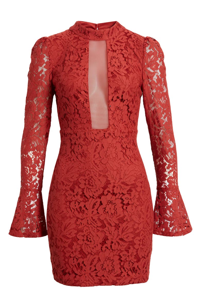 bebe Open Back Long Sleeve Lace Minidress, Alternate, color, 