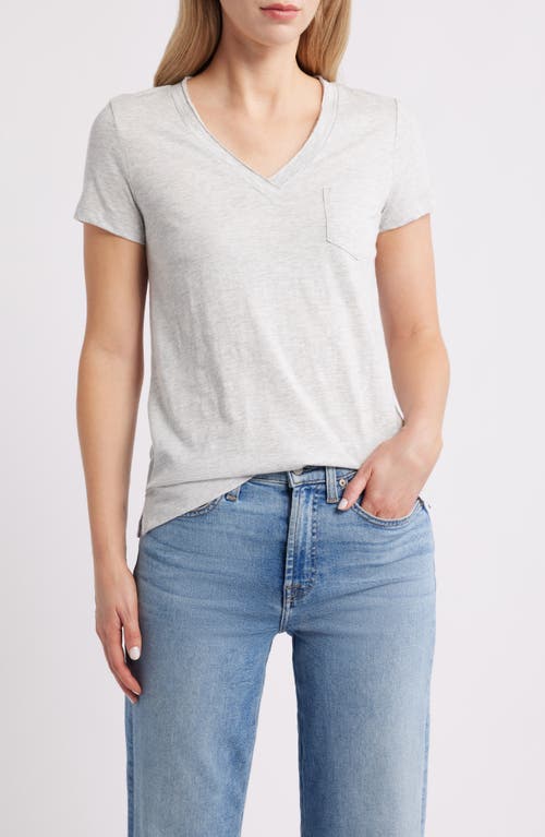 caslon(r) Cotton & Modal V-Neck T-Shirt in Grey Light Heather at Nordstrom, Size Medium