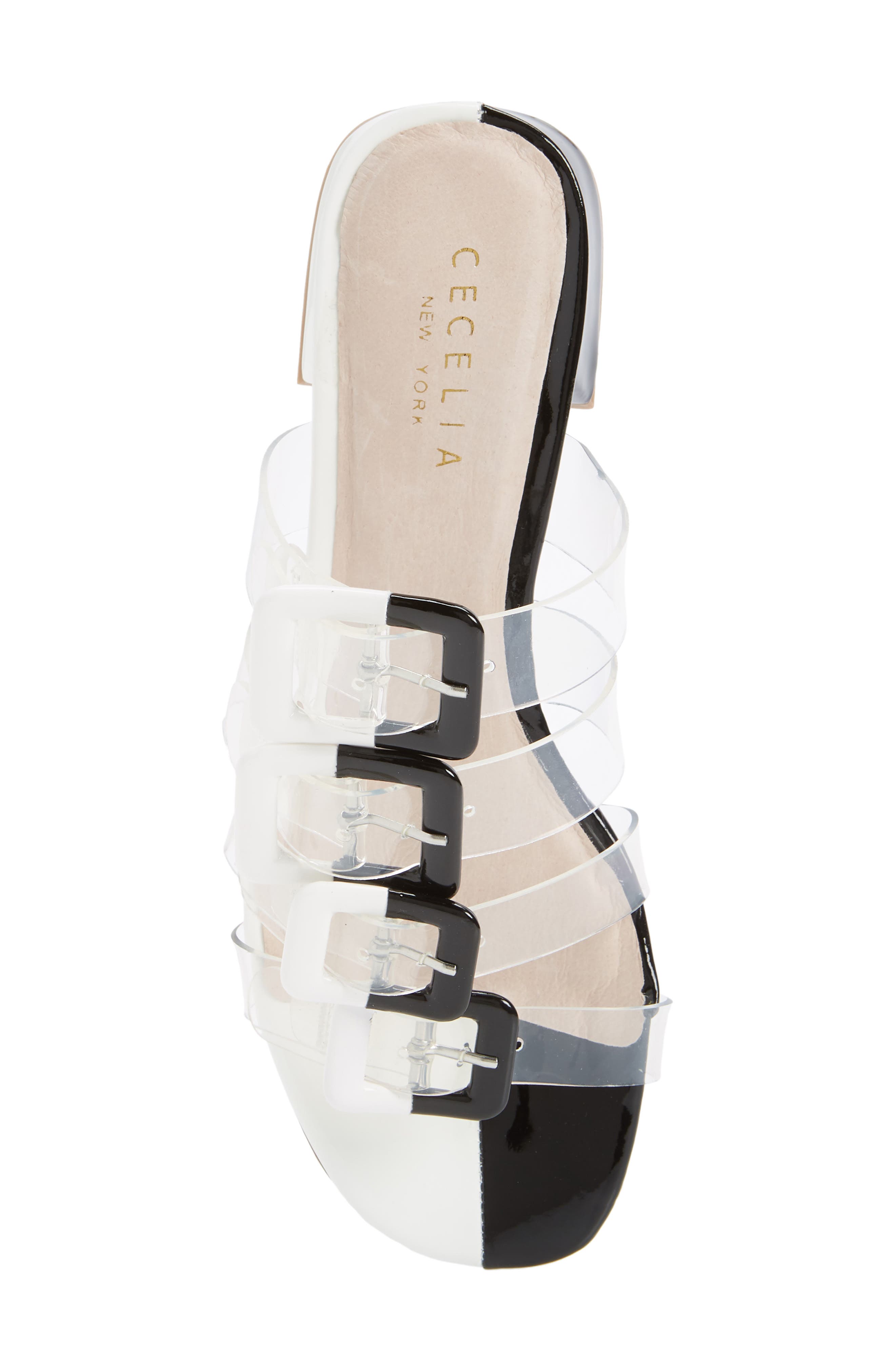 Lincoln Strappy Clear Slide Sandal, Alternate, color, BLACK ALABASTER PATENT