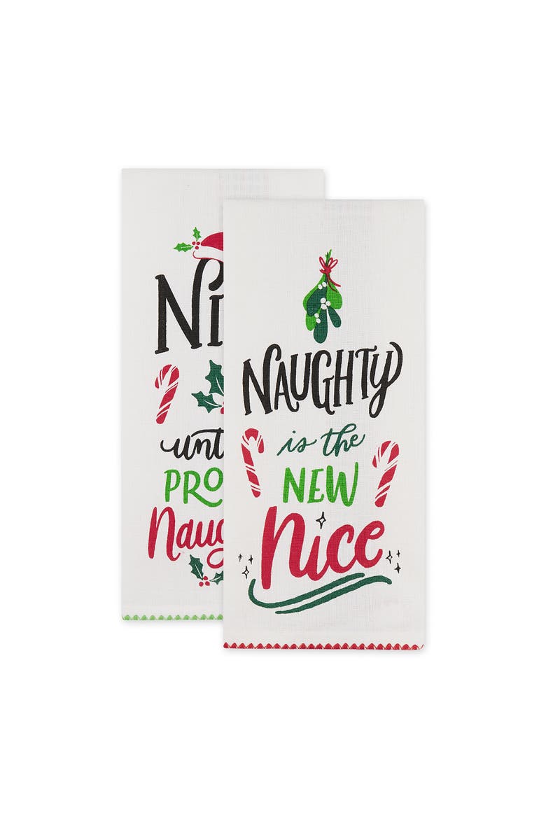 Asst Naughty Nice Printed Dishtowel Set/2, Alternate, color, Naughty Nice