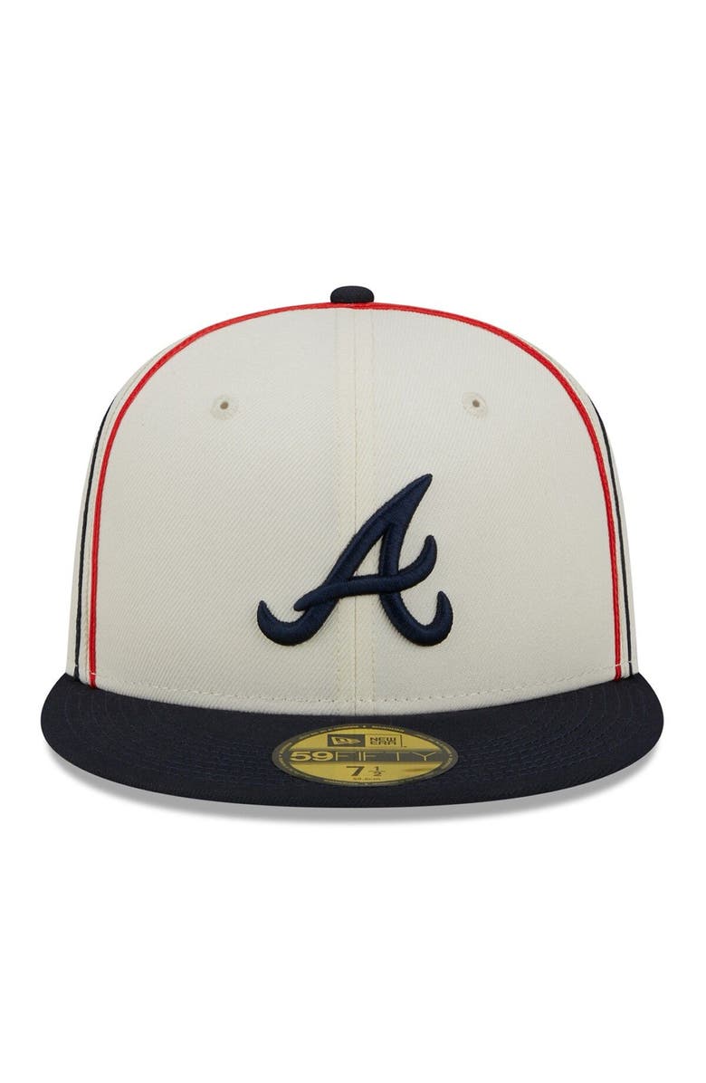New Era Men's New Era Cream/Navy Atlanta Braves Chrome Sutash 59FIFTY Fitted Hat, Alternate, color,