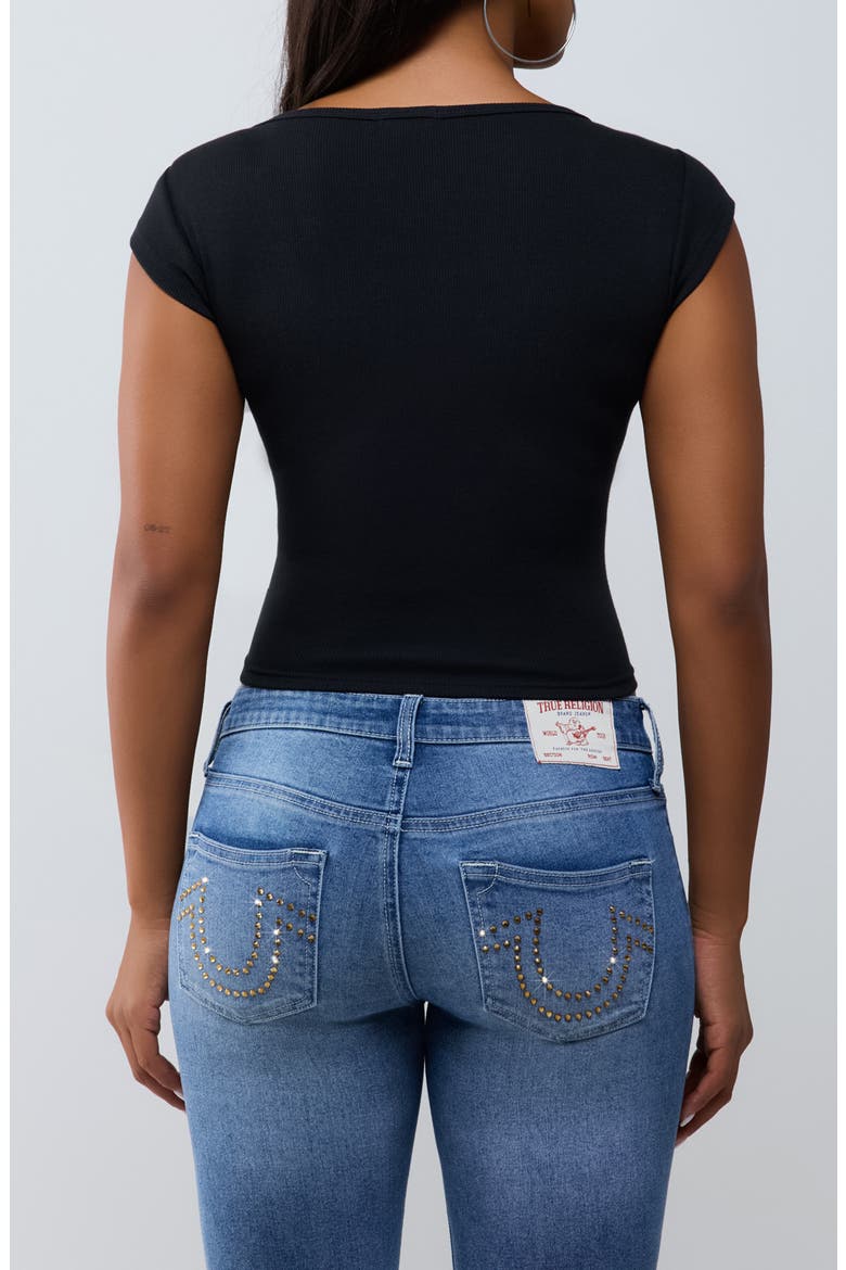 Script Ribbed Scoop Neck T-Shirt, Alternate, color, JET BLACK