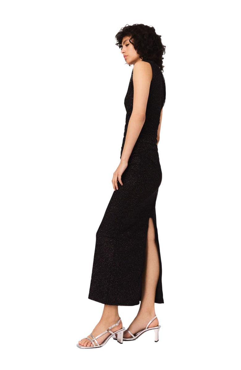 maje Asymmetric rhinestone knit dress, Alternate, color, 