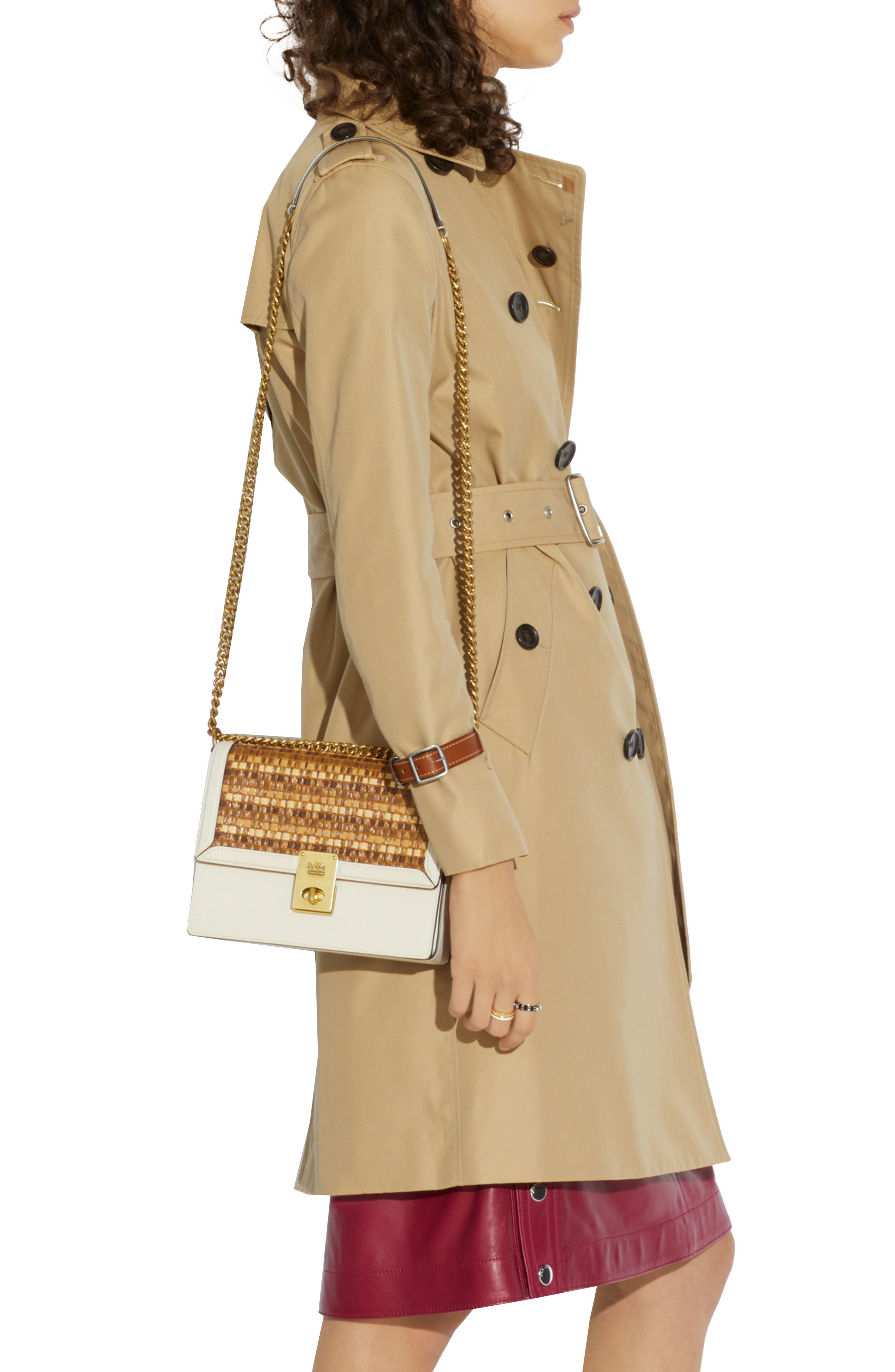 COACH Hutton Straw & Leather Shoulder Bag, Alternate, color, 