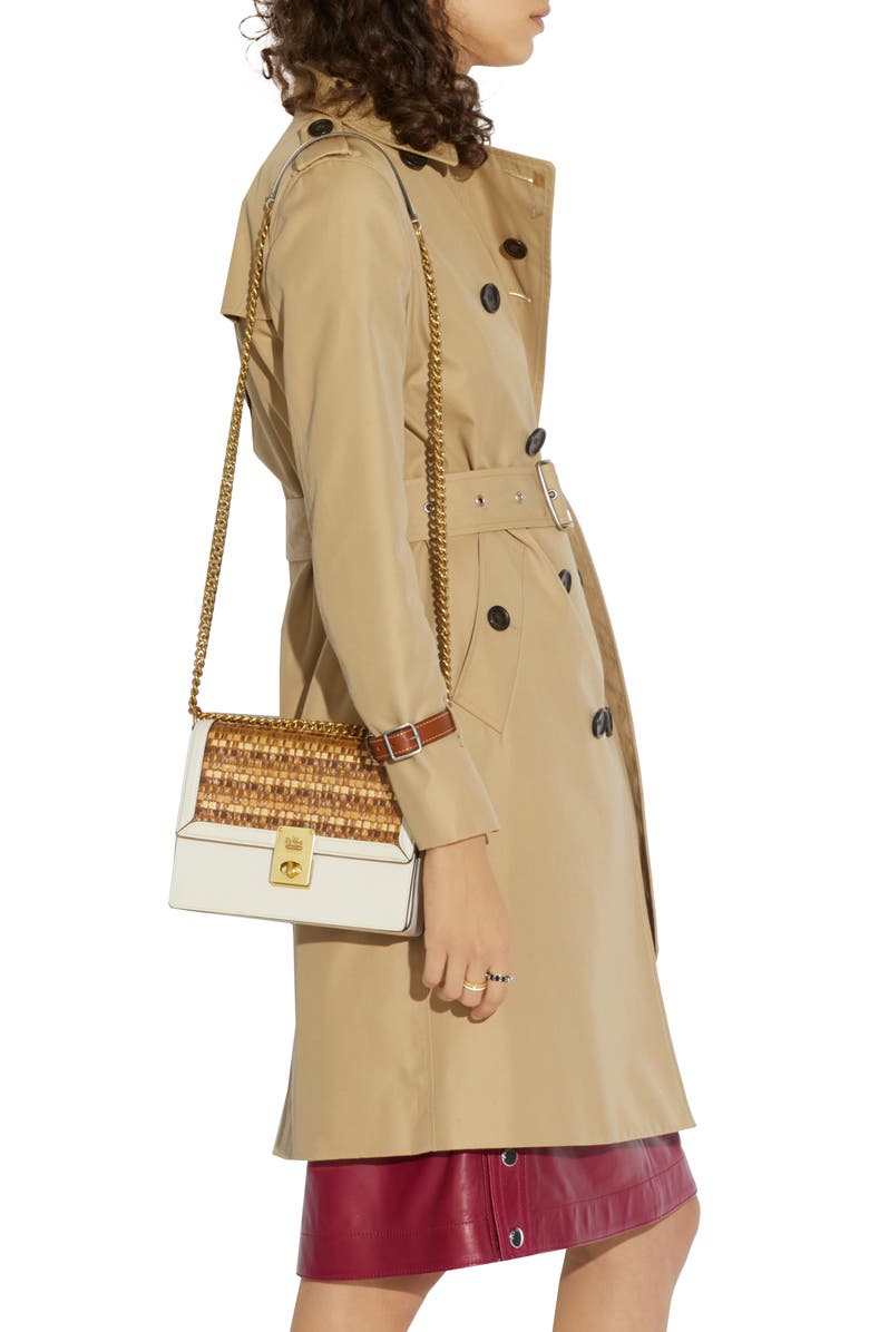 COACH Hutton Straw & Leather Shoulder Bag, Alternate, color,