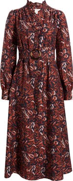 Caslon® Ruffle Belted Long Sleeve Maxi Dress