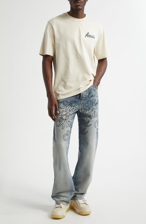 Amiri City Beige Crewneck T-shirt With Logo Detail On The Front And Maxi Logo Print On The Rear In Cotton  In Neutral