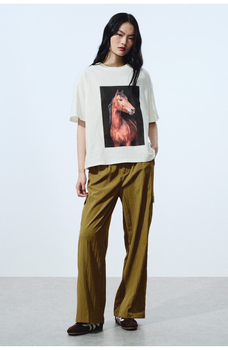 H&M Wide Cargo Trousers, Main, color, Golden Olive
