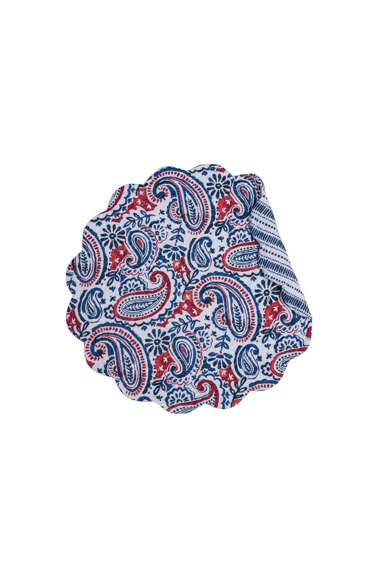 Americana Paisley 100% Cotton Set of 6 Round Placemats 17", Alternate, color, Blue