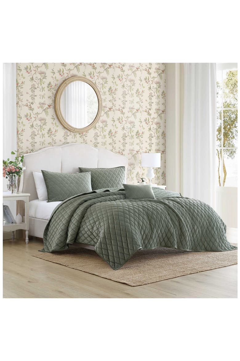 Solid Diamond Quilt Set, Alternate, color, DARK GREEN