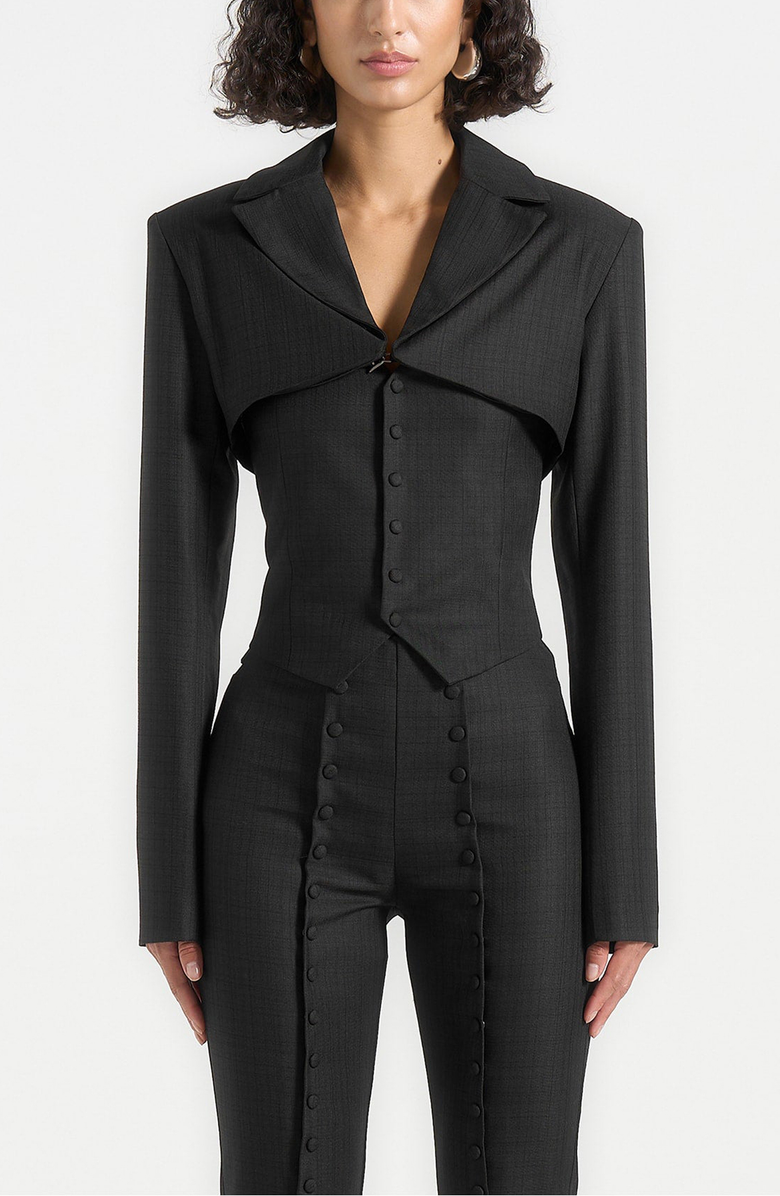 Manière De Voir Lise Cropped Tailored Blazer & Button Detail Bandeau, Alternate, color, Black