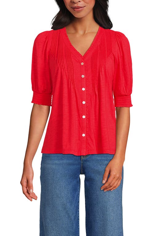 LANDS' END LANDS' END BUTTON PINTUCK PUFF SLEEVE TOP 