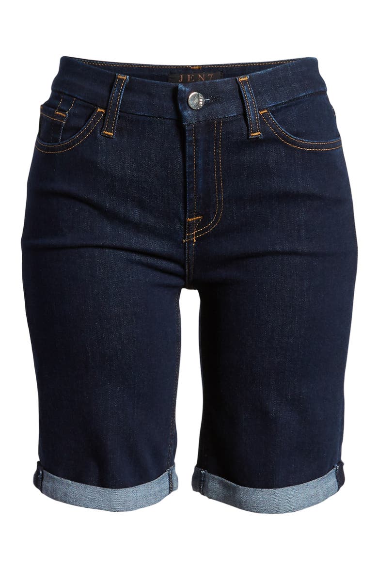 JEN7 High Waist Denim Bermuda Shorts, Alternate, color, HAVEN