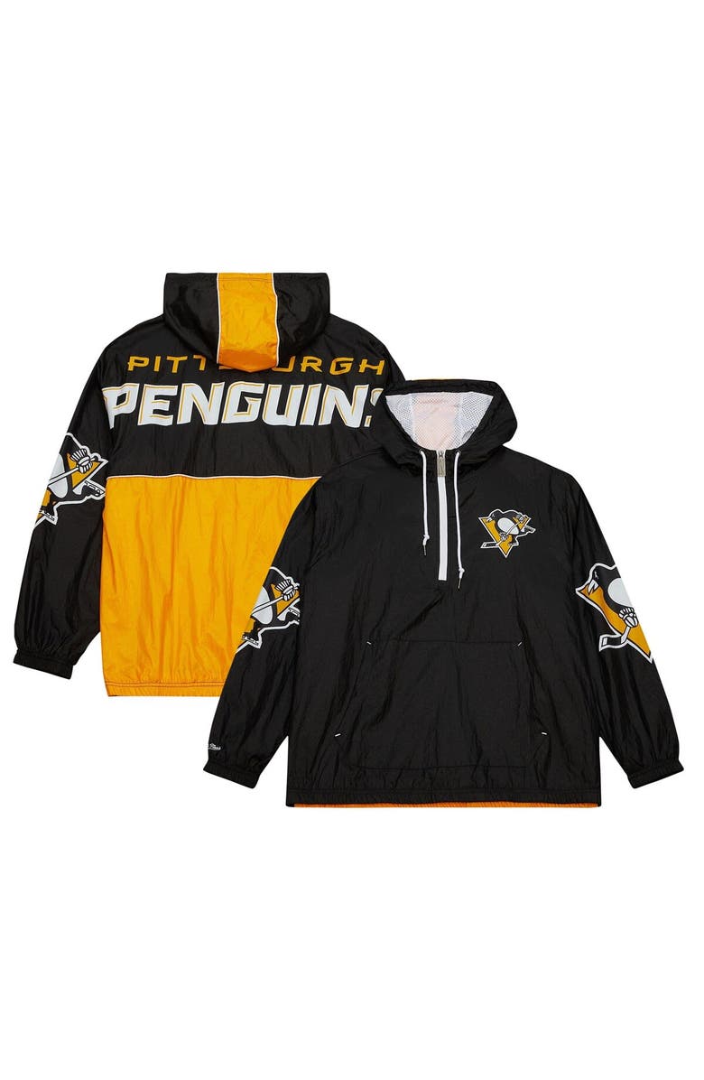 Mitchell & Ness Men's Mitchell & Ness Black Pittsburgh Penguins Team OG 2.0 Anorak Half-Zip Windbreaker Jacket, Main, color, 