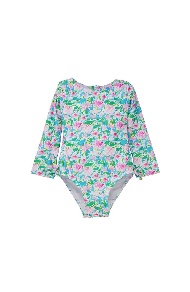 Flap Happy Girl's  UPF 50+ Charlie Long SleeveRash Guard Swimsuit, Main, color, Lotus & Lillies
