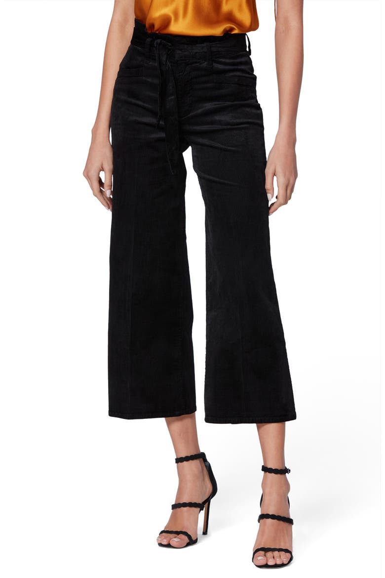 Sutton Paperbag Crop Wide Leg Corduroy Pants, Main, color, BLACK