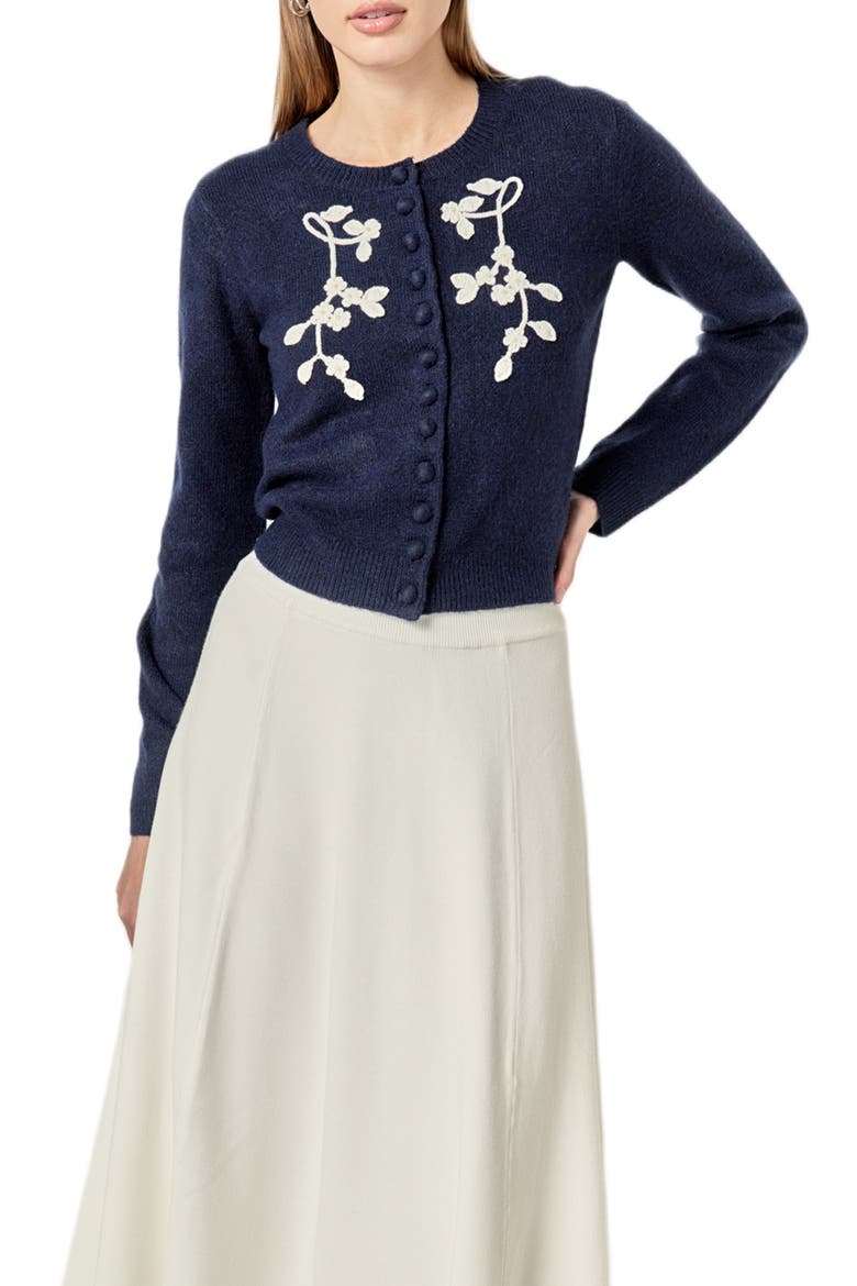 Crochet Flower Cardigan, Alternate, color, NAVY/OFF WHITE
