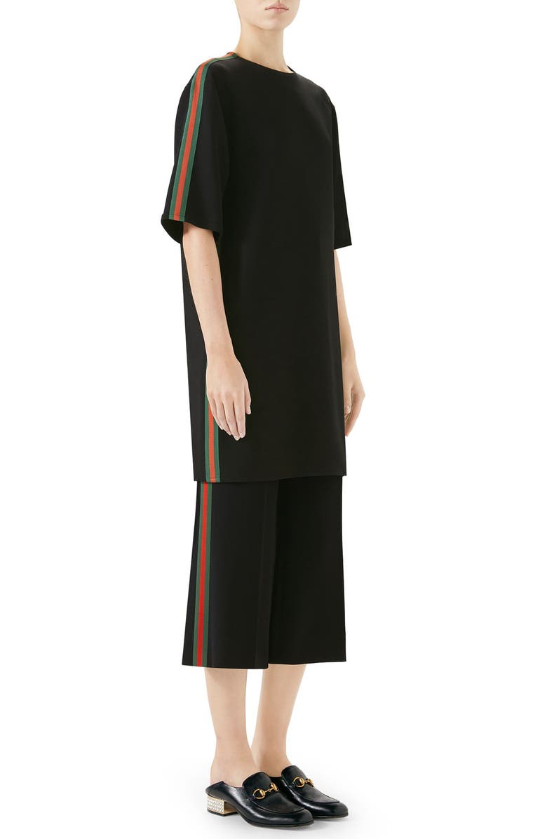 Gucci Side Stripe Cady Wide Leg Crop Pants, Alternate, color,