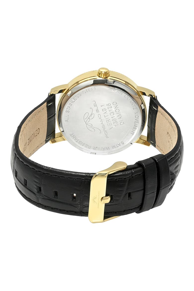 Veritas 1 Croc Embossed Leather Strap Watch, 40mm, Alternate, color, GOLD