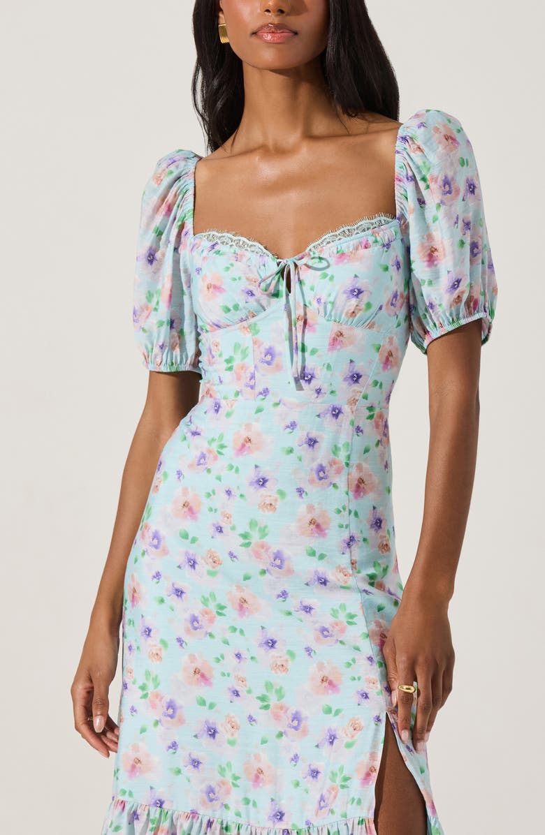 ASTR the Label Floral Eyelash Lace Detail Midi Dress, Alternate, color, Blue Purple Floral