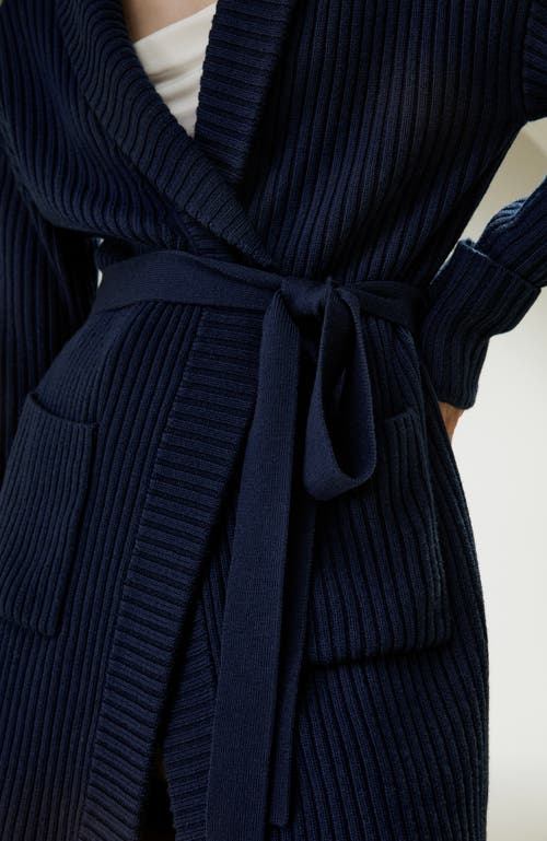 Lilysilk Merino Wool Shawl Collar Cardigan In Navy Blue