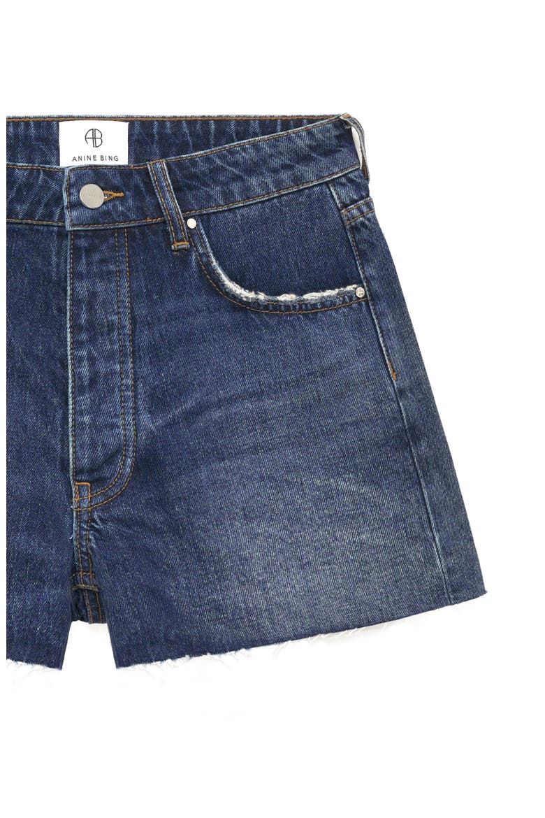 Leya High Waist Cutoff Denim Shorts, Alternate, color, DARK SEA