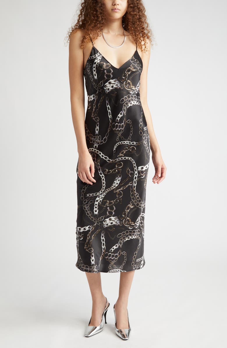 L'AGENCE Seridie Chain Print Silk Midi Slipdress, Alternate, color,