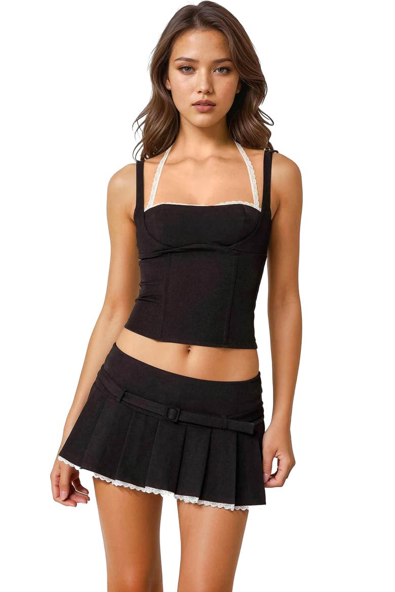 Lesly Lacy Layered Crop Corset Tank, Alternate, color, BLACK