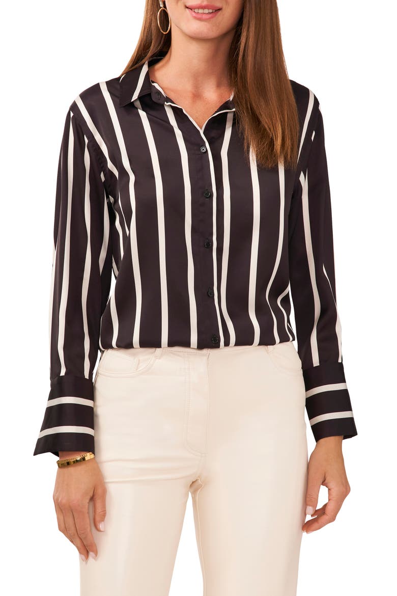 Stripe Satin Shirt, Main, color, RICH BLACK