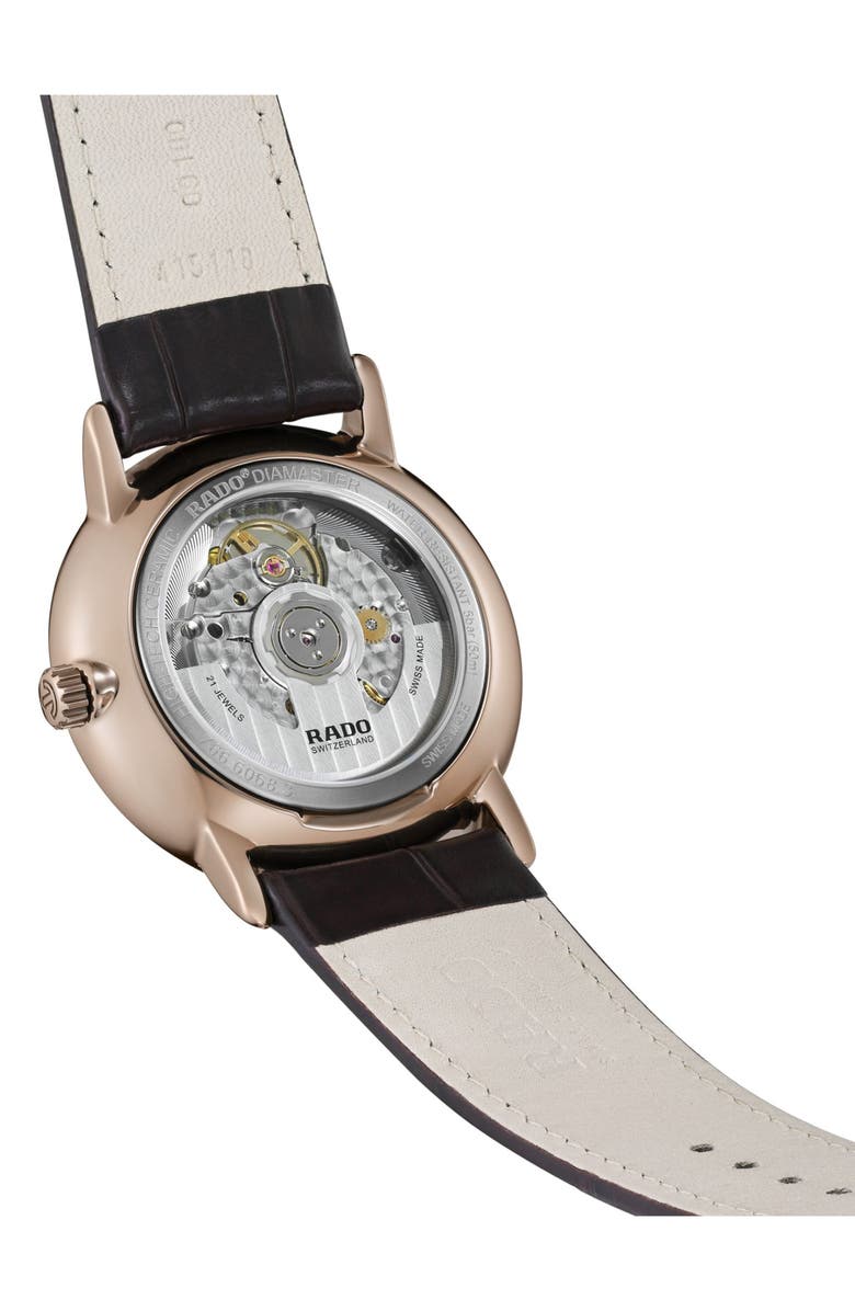 RADO DiaMaster Automatic Leather Strap Watch, 41mm, Alternate, color, 