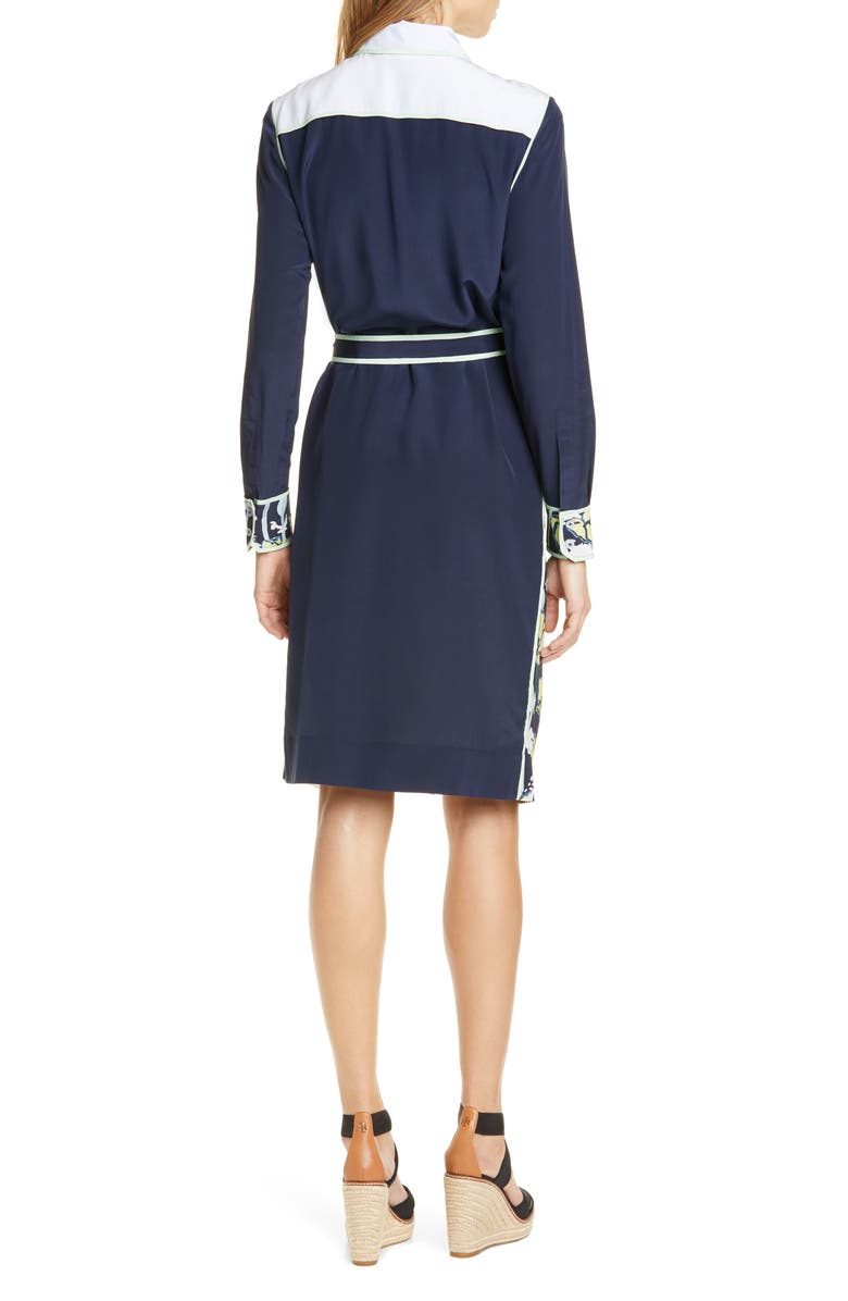 Tory Burch Silk Patchwork Long Sleeve Dress, Alternate, color, 