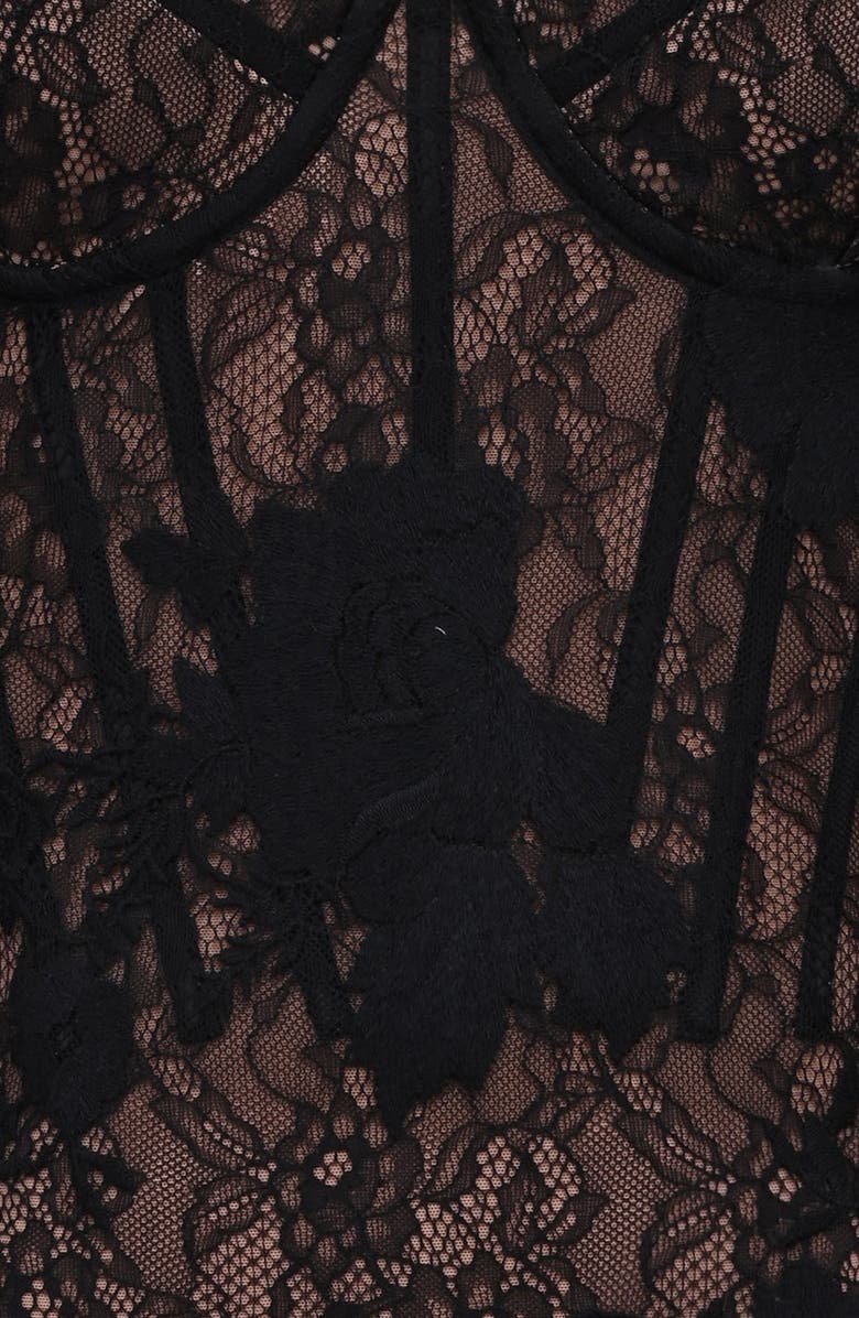 HOUSE OF CB Aneira Long Sleeve Lace Corset Top, Alternate, color, Black