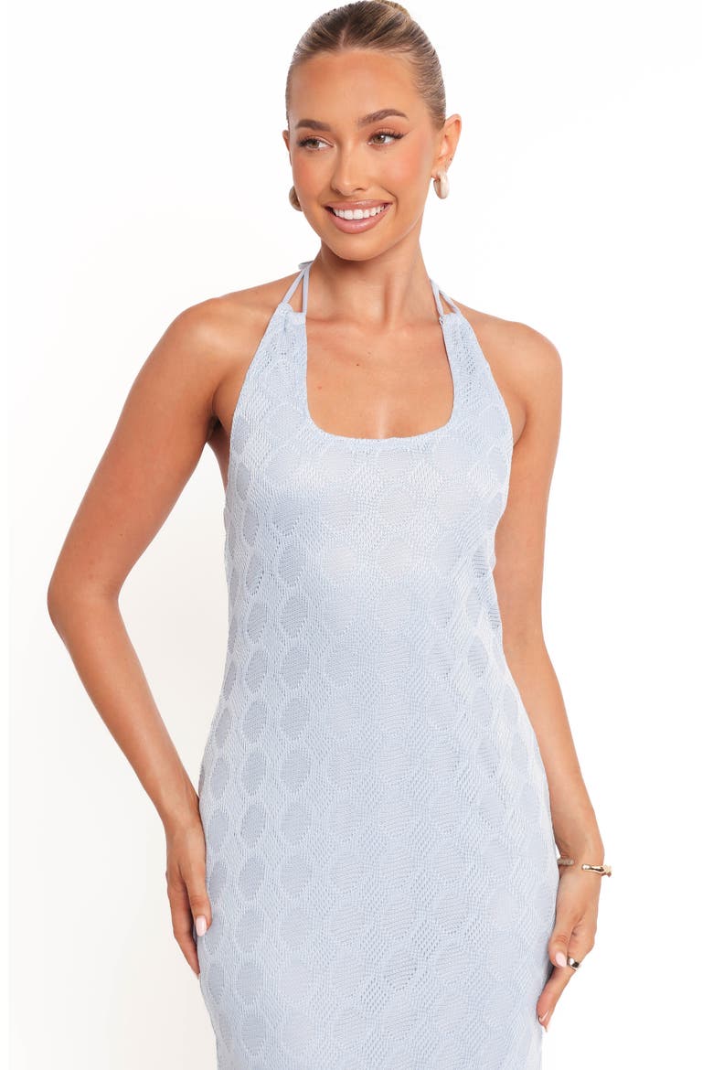 Sonia Open Stitch Maxi Halter Dress, Alternate, color, BLUE