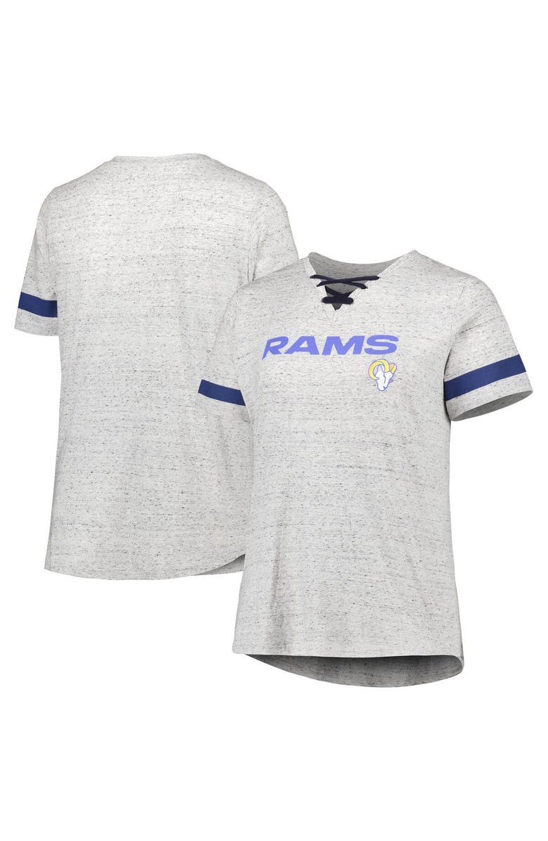PROFILE Women's Heather Gray Los Angeles Rams Plus Size Lace-Up V-Neck T-Shirt, Main, color, 