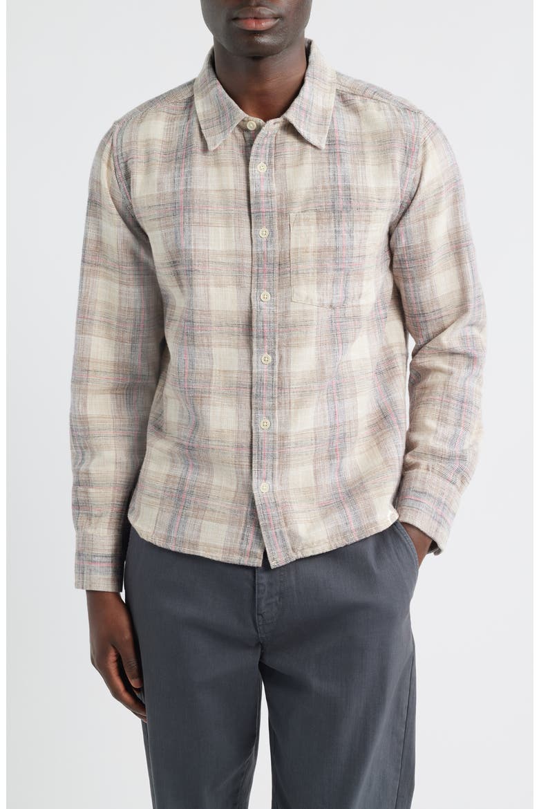 Rosewood Plaid Cotton Button-Up Shirt, Main, color, NATURAL