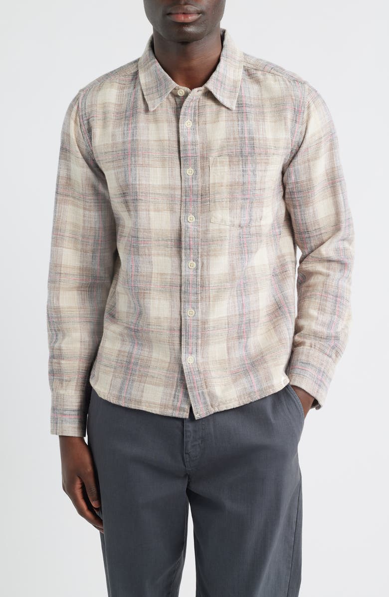 Corridor Rosewood Plaid Cotton Button-Up Shirt, Main, color, Natural