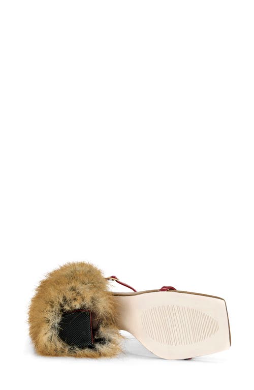 Azalea Wang Arette Faux Fur Block Heel Sandal In Brown