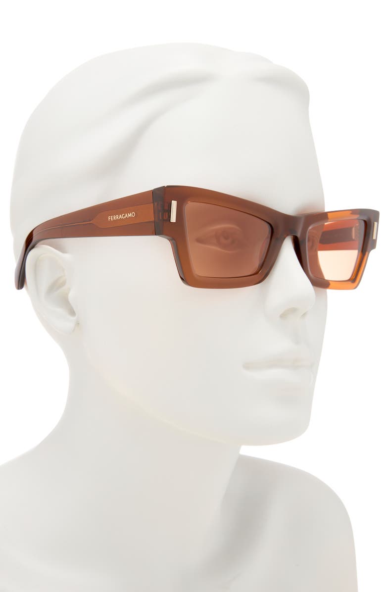 FERRAGAMO Rivets 53mm Modified Rectangular Sunglasses, Alternate, color, Transparent Brown