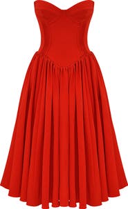 HOUSE OF CB Elizabeth Strapless Corset Fit & Flare Midi Dress