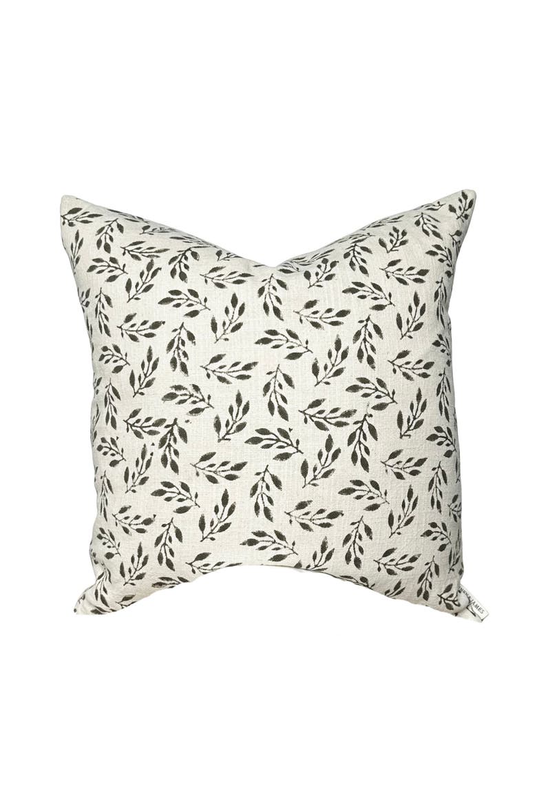 Blaire | Cream Deep Brown Floral Handblock Pillow Cover, Main, color, Ivory