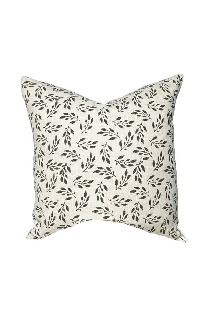 Linen & James Blaire | Cream Deep Brown Floral Handblock Pillow Cover, Main, color, Ivory