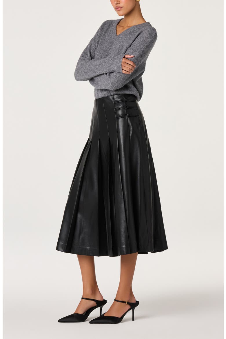 Gloriana Pleated Faux Leather Midi Skirt, Alternate, color, BLACK