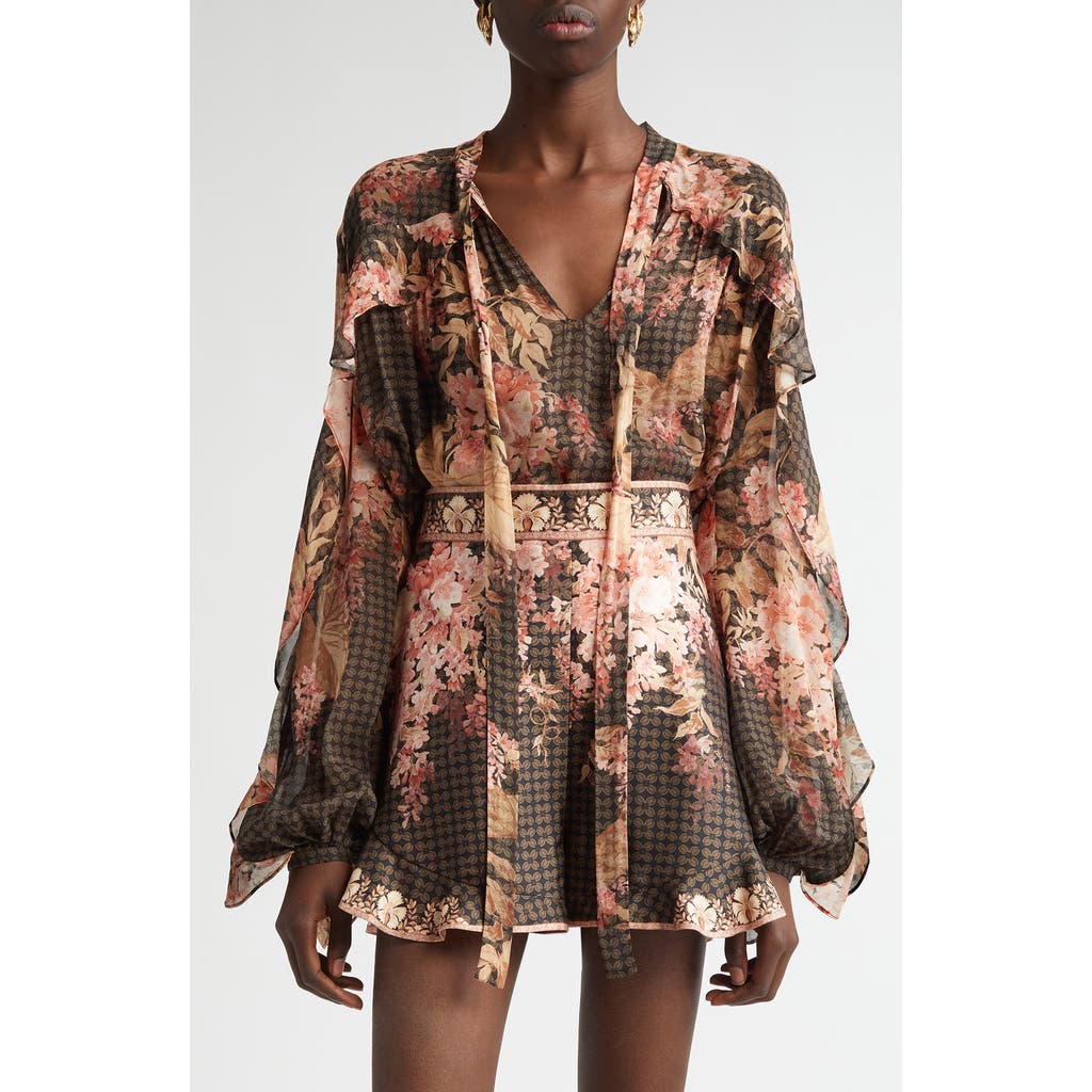 Zimmermann Womens Black Floral Illuminate Flutter Floral-print Sheer Blouse In Black Floral