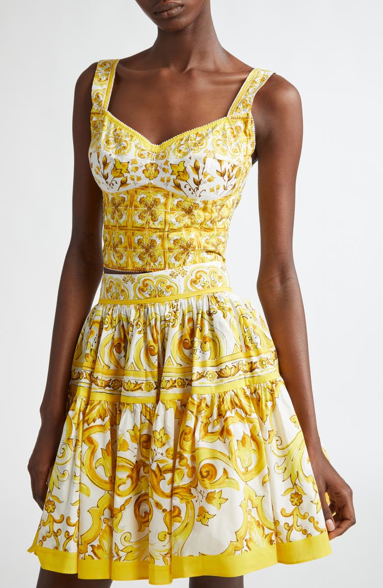Dolce&Gabbana Majolica Print Corset Top, Alternate, color, Hg3tn Mix Maiolica Giallo