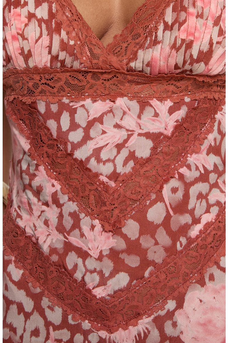 Orithia Lace Trim Sleeveless Minidress, Alternate, color, RED / PINK LEOPARD