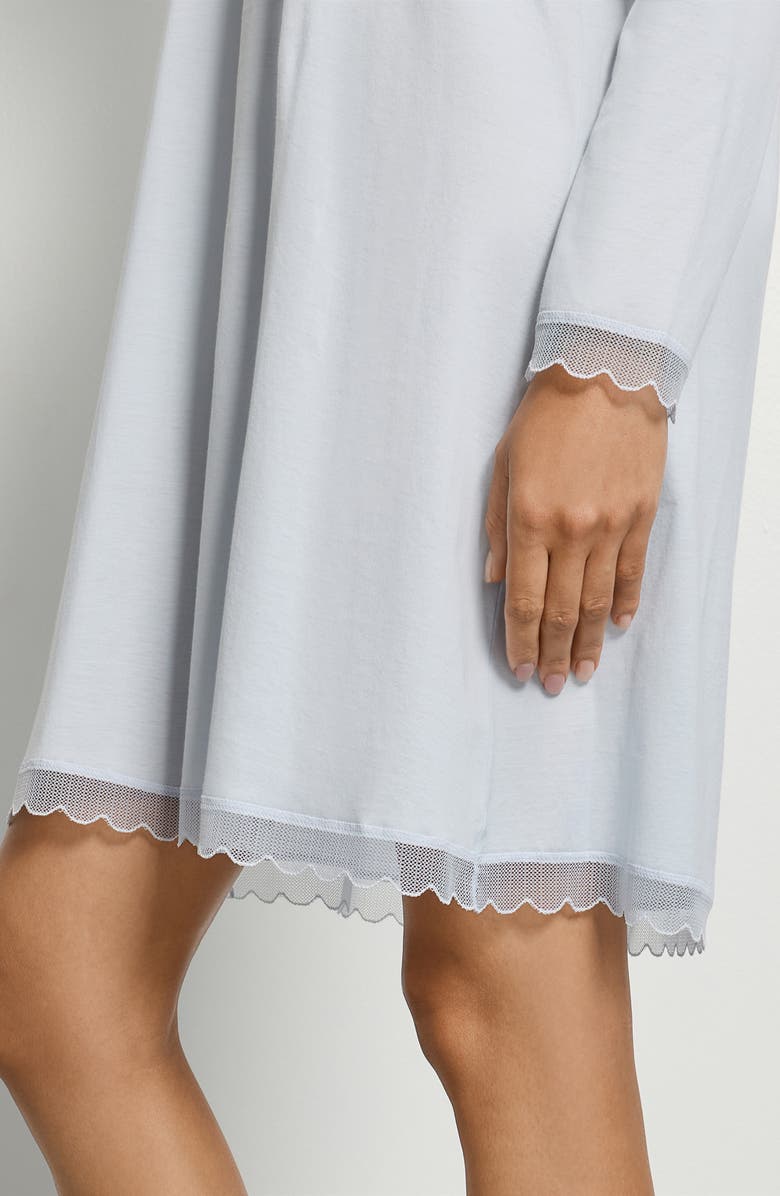 Hanro Inaya Scallop Trim Nightgown, Alternate, color, Watery Blue