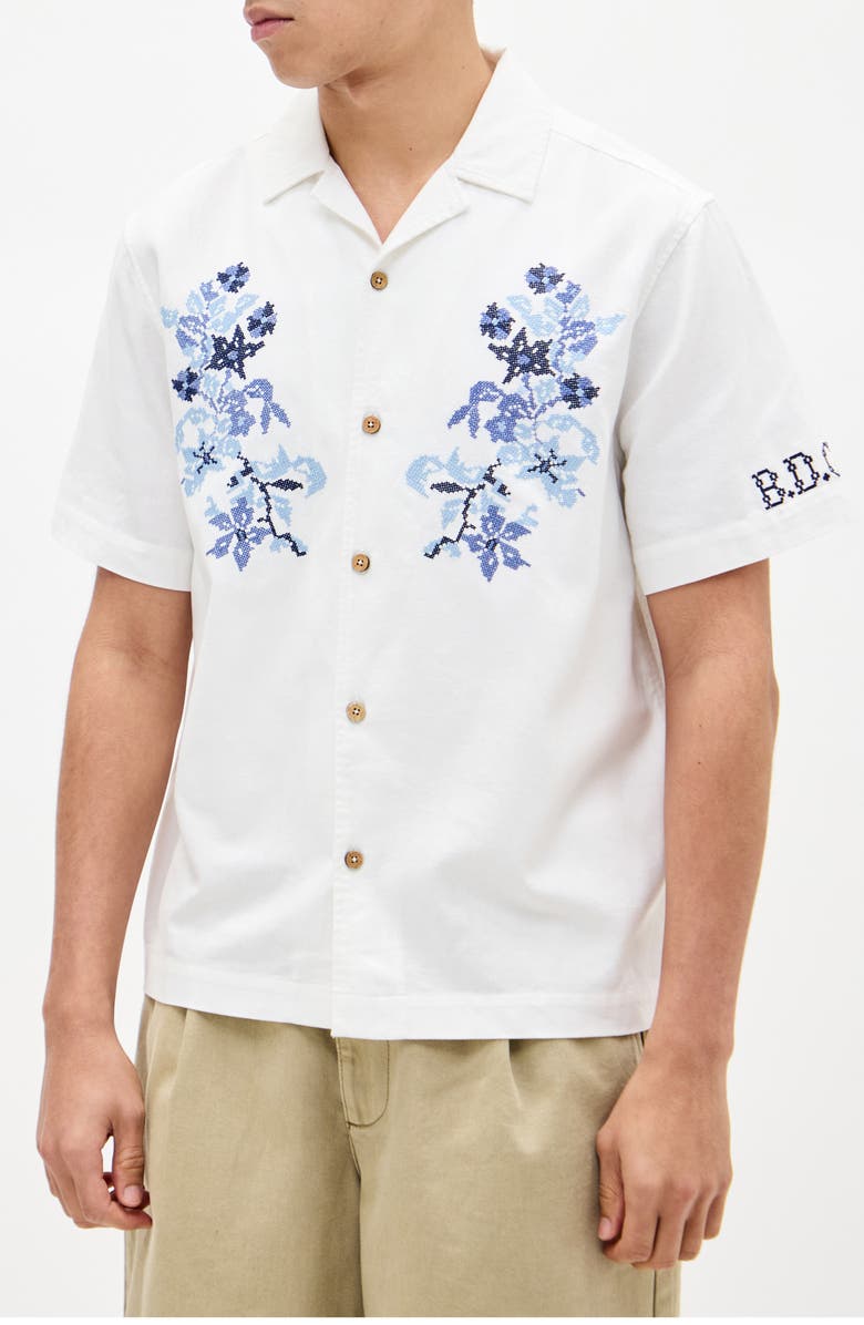 BDG Urban Outfitters Floral Embroidered Cotton Camp Shirt, Main, color, 