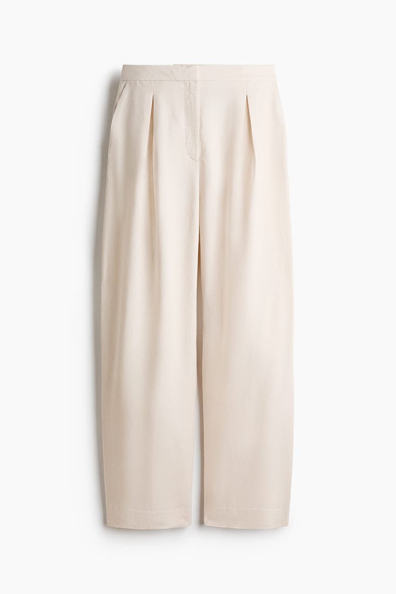 Linen-blend Barrel Trousers, Alternate, color, Cream